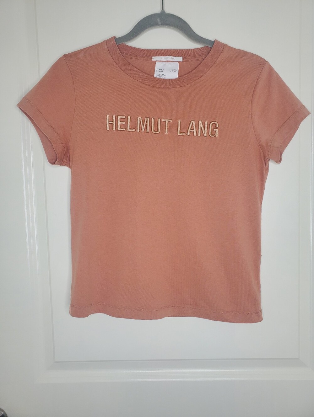 Helmut Lang Raised Embroidered Logo Short Sleeve Cotton Graphic Tee - Picture 2 of 7